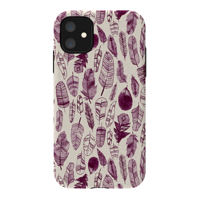 iPhone 11 StrongFit Maroon Feathers  by Tigatiga