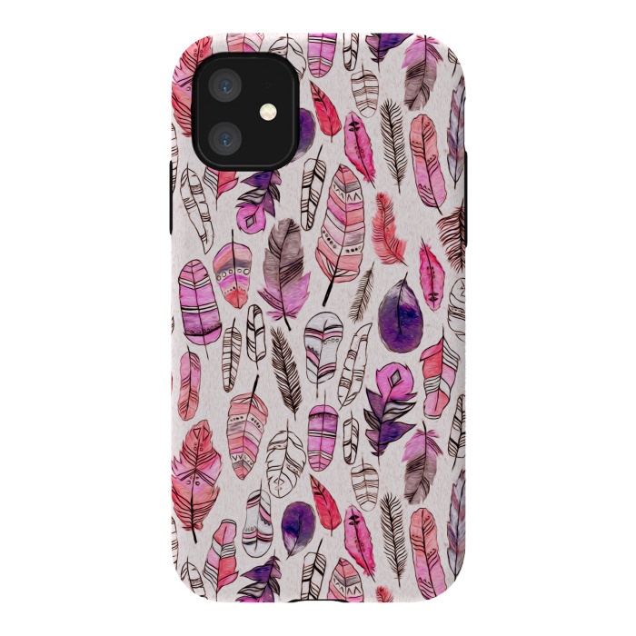 iPhone 11 StrongFit Pink Feathers  by Tigatiga
