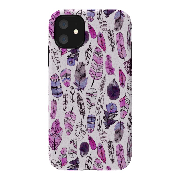 iPhone 11 StrongFit Purple Feathers  by Tigatiga