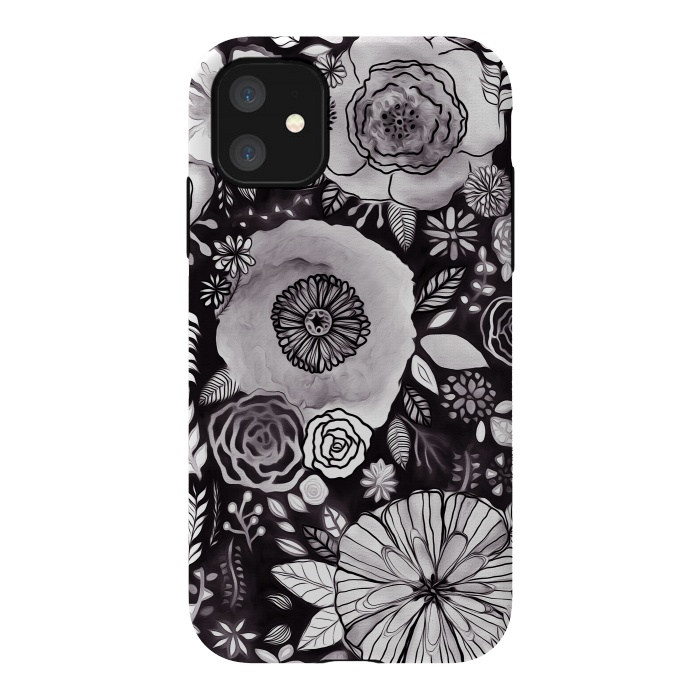 iPhone 11 StrongFit Black & White Floral Mix  by Tigatiga
