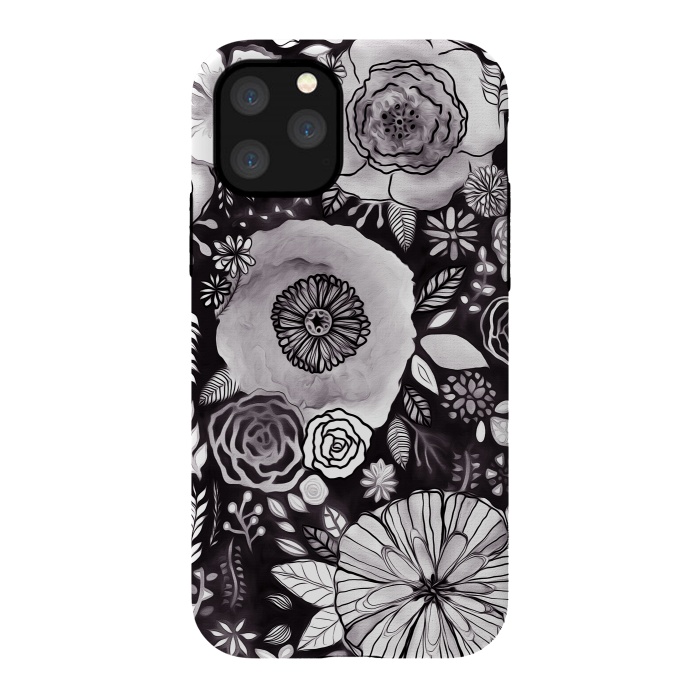 iPhone 11 Pro StrongFit Black & White Floral Mix  by Tigatiga