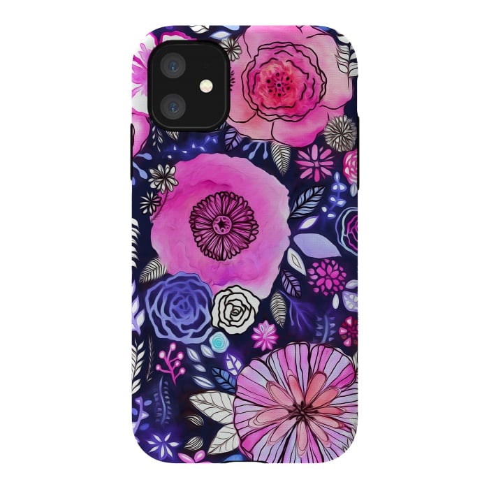 iPhone 11 StrongFit Magenta Floral Mix  by Tigatiga