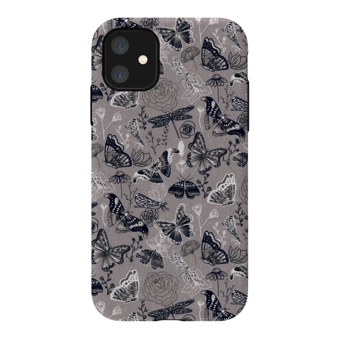 iPhone 11 StrongFit Grey Butterflies, Dragonflies and Moths  by Tigatiga