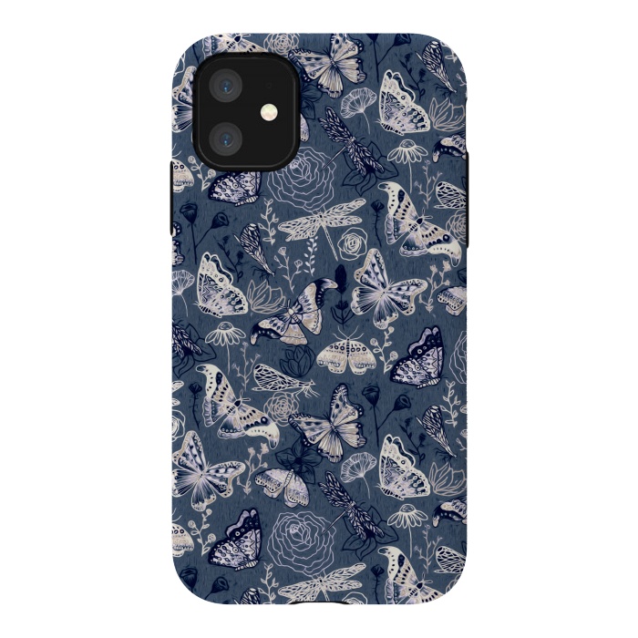 iPhone 11 StrongFit Butterflies, Dragonflies and Moths on Navy  by Tigatiga