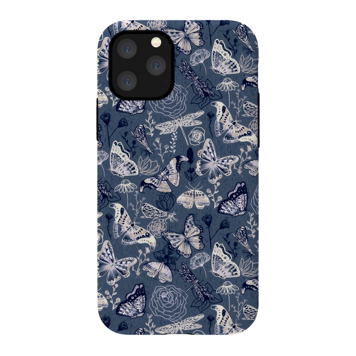 iPhone 11 Pro StrongFit Butterflies, Dragonflies and Moths on Navy  by Tigatiga