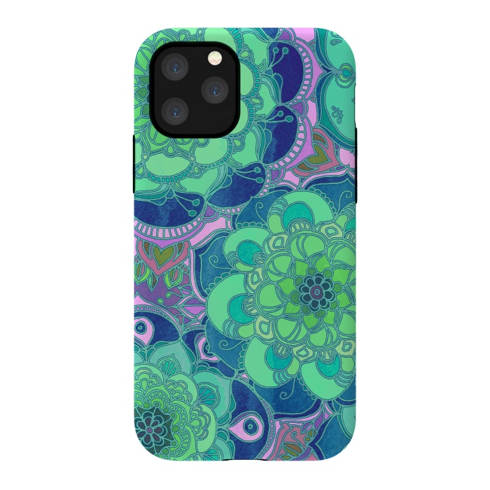 iPhone 11 Pro StrongFit Fantasy Flowers in Mint Green & Purple by Micklyn Le Feuvre