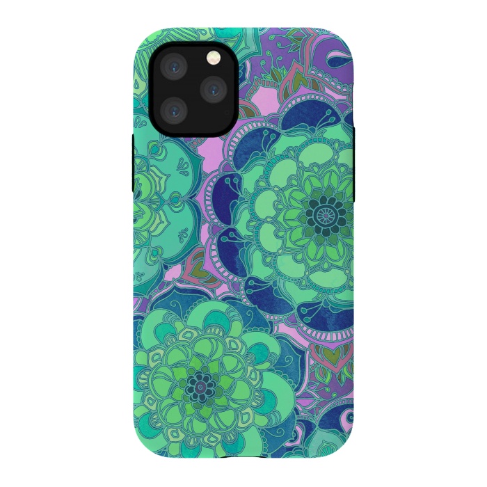 iPhone 11 Pro StrongFit Fantasy Flowers in Mint Green & Purple 2 by Micklyn Le Feuvre