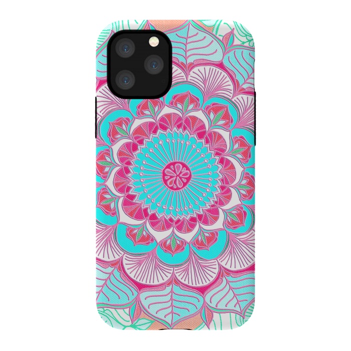 iPhone 11 Pro StrongFit Tropical Doodle Flower in Pink & Aqua by Micklyn Le Feuvre