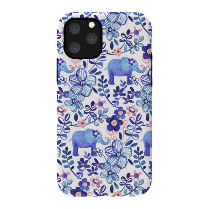 iPhone 11 Pro StrongFit Little Purple Elephant Watercolor Floral on White by Micklyn Le Feuvre
