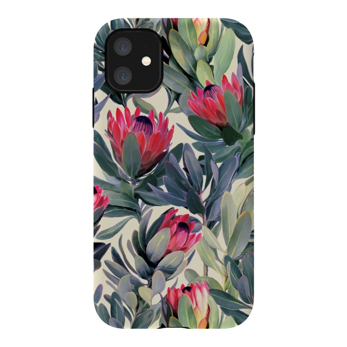 iPhone 11 StrongFit Painted Protea Pattern by Micklyn Le Feuvre