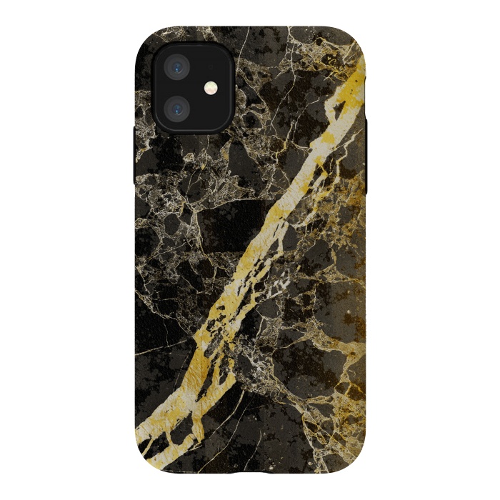 iPhone 11 StrongFit Black marble with diagonal golden cracks by Oana 