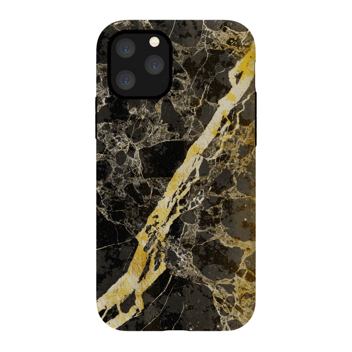 iPhone 11 Pro StrongFit Black marble with diagonal golden cracks by Oana 