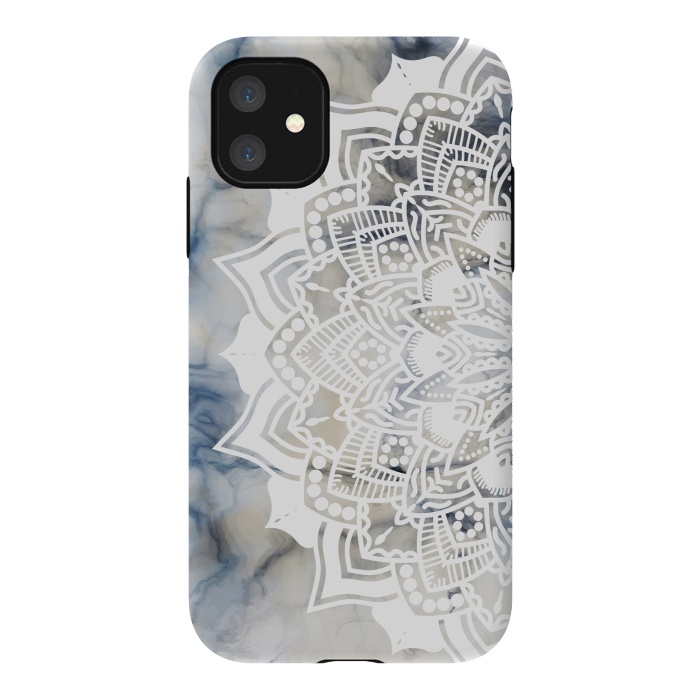 iPhone 11 StrongFit Cut out white lace mandala on marble by Oana 