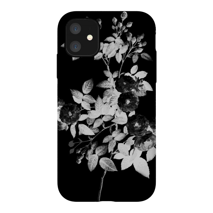 iPhone 11 StrongFit Black and white rose botanical illustration by Oana 