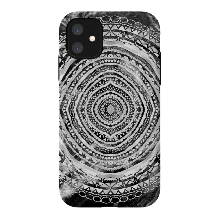 iPhone 11 StrongFit Black & White Marbling Mandala  by Tigatiga