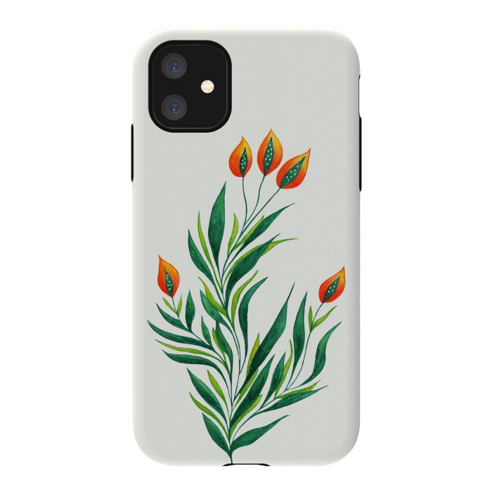 iPhone 11 StrongFit Green Plant With Orange Buds by Boriana Giormova
