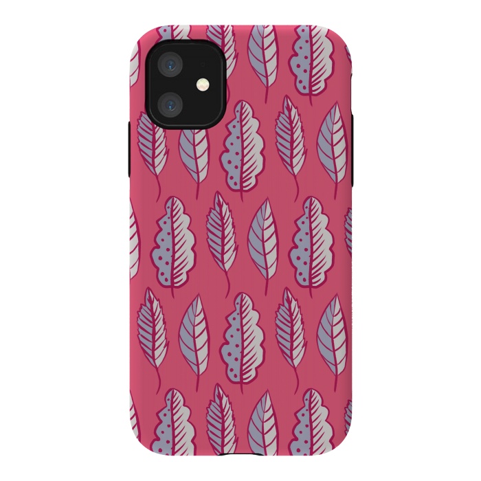 iPhone 11 StrongFit Pink Leaves Abstract Decorative Pattern by Boriana Giormova