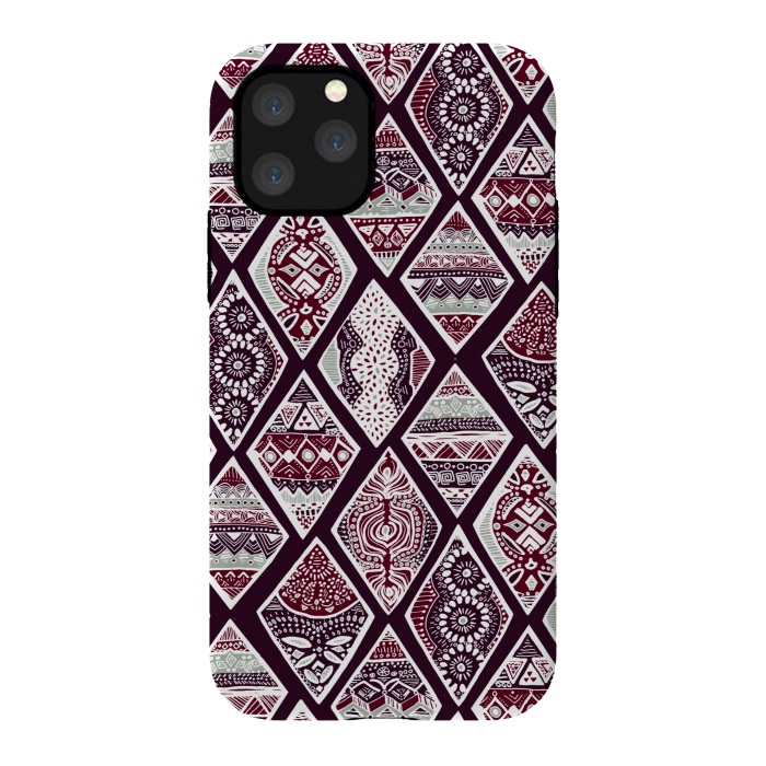 iPhone 11 Pro StrongFit Tribal Diamonds On Red, White & Sage  by Tigatiga