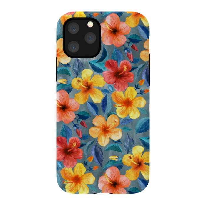 iPhone 11 Pro StrongFit Bright Little Summer Hibiscus Blooms in Watercolor by Micklyn Le Feuvre
