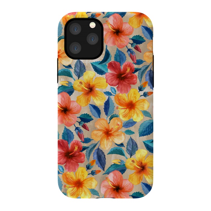 iPhone 11 Pro StrongFit Little Tropical Hibiscus Blooms in Watercolor by Micklyn Le Feuvre