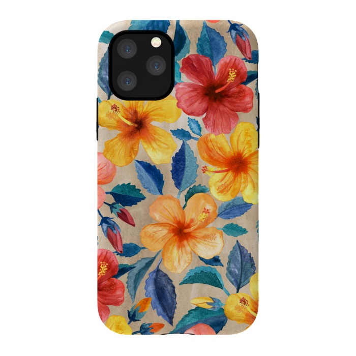 iPhone 11 Pro StrongFit Tropical Hibiscus Blooms in Watercolor by Micklyn Le Feuvre