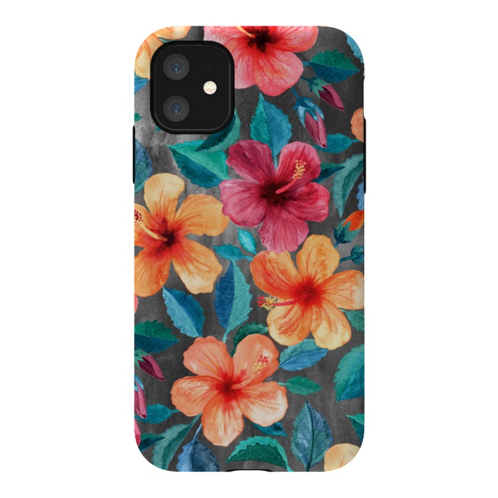 iPhone 11 StrongFit Colorful Tropical Hibiscus Blooms  by Micklyn Le Feuvre