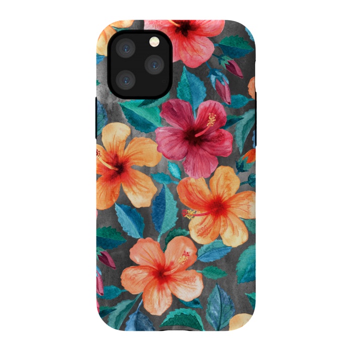 iPhone 11 Pro StrongFit Colorful Tropical Hibiscus Blooms  by Micklyn Le Feuvre