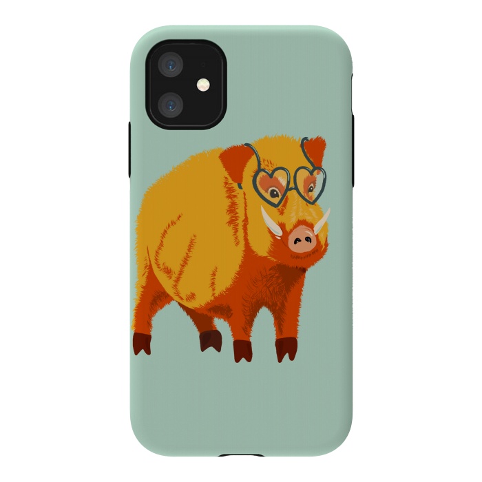 iPhone 11 StrongFit Cute Boar Pig With Glasses  by Boriana Giormova