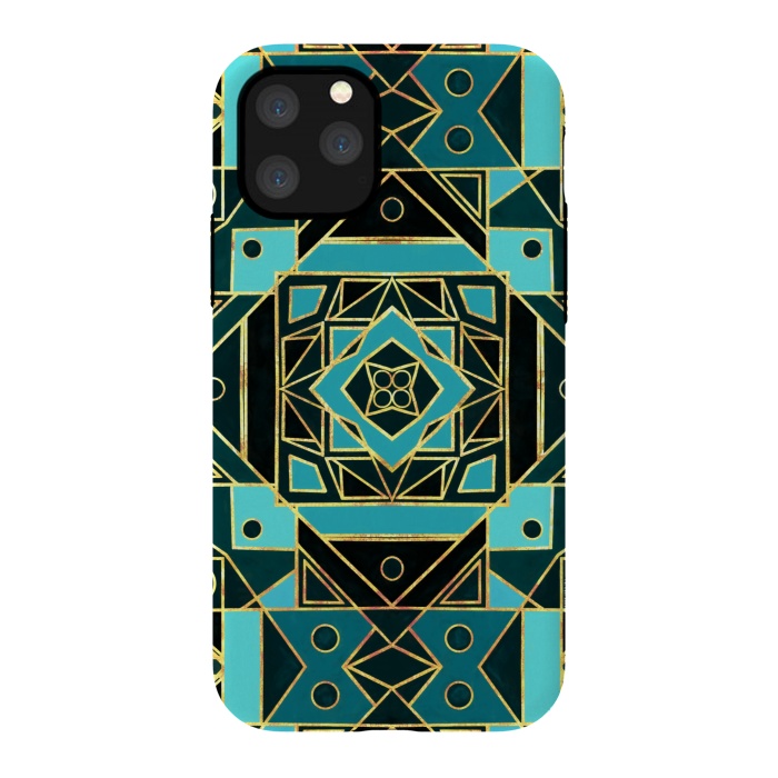 iPhone 11 Pro StrongFit Gold & Teal Art Deco  by Tigatiga