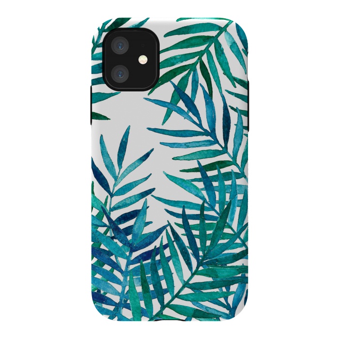 iPhone 11 StrongFit Watercolor Palm Leaves on White by Micklyn Le Feuvre