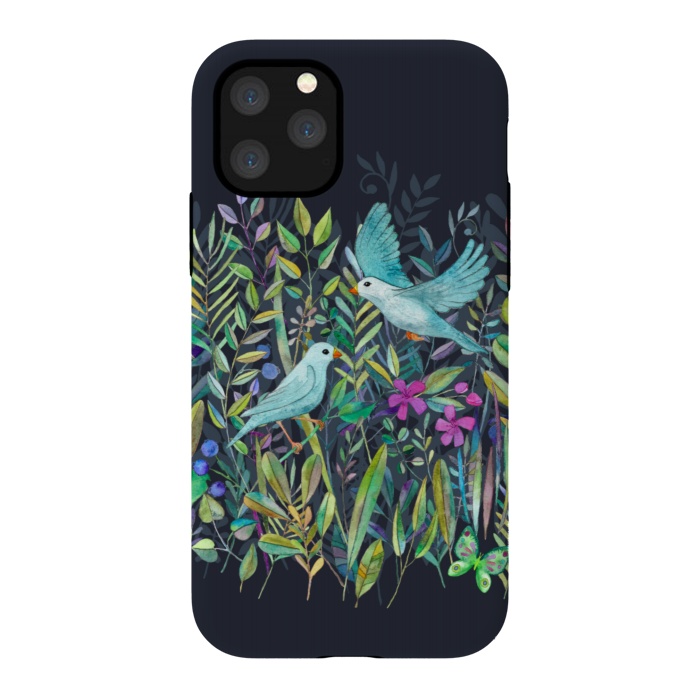 iPhone 11 Pro StrongFit Little Garden Birds in Watercolor by Micklyn Le Feuvre