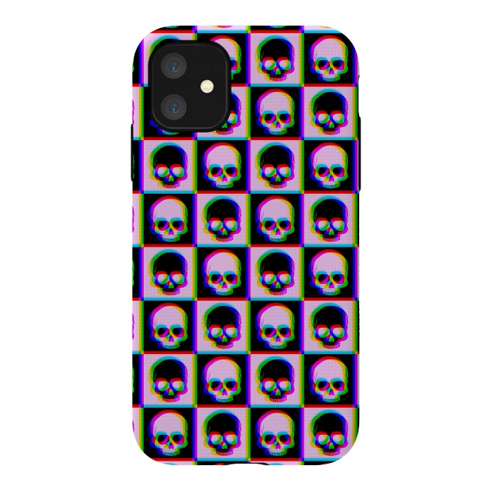 iPhone 11 StrongFit Glitch Checkered Skulls Pattern IV by Art Design Works