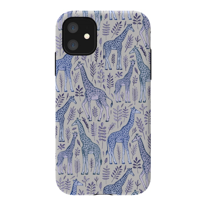 iPhone 11 StrongFit Little Giraffes in Blue, Purple and Grey by Micklyn Le Feuvre