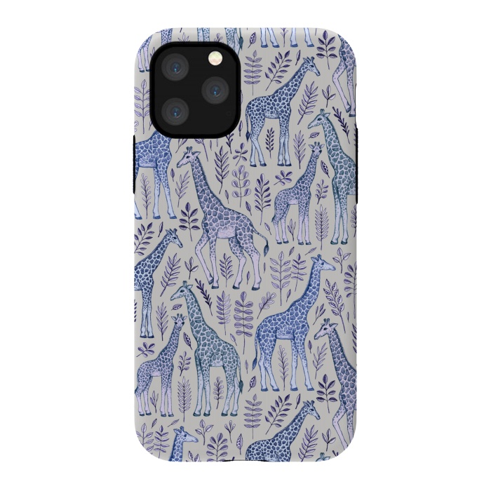 iPhone 11 Pro StrongFit Little Giraffes in Blue, Purple and Grey by Micklyn Le Feuvre