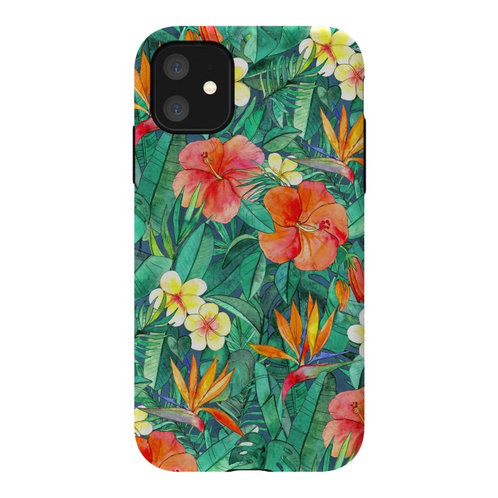 iPhone 11 StrongFit Classic Tropical Garden in Watercolor by Micklyn Le Feuvre
