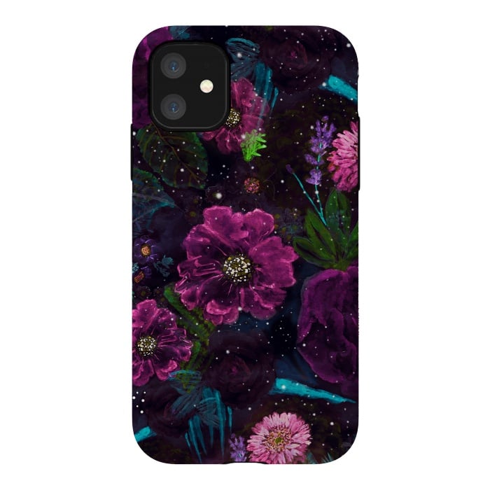 iPhone 11 StrongFit Whimsical Watercolor night garden floral hand paint  by InovArts