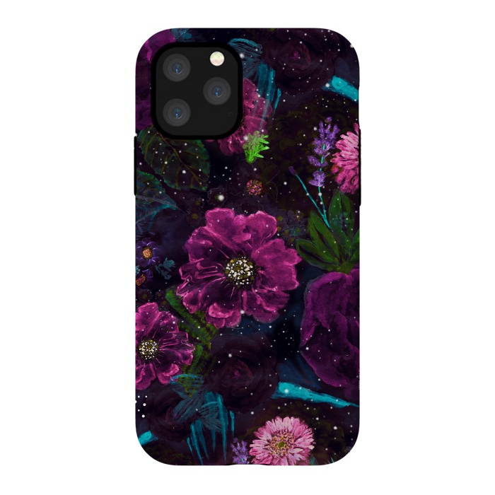 iPhone 11 Pro StrongFit Whimsical Watercolor night garden floral hand paint  by InovArts