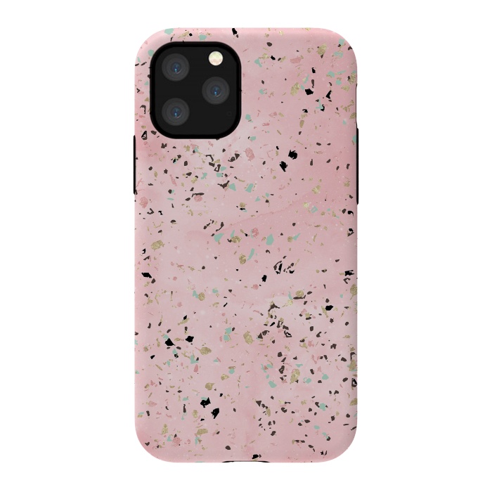 iPhone 11 Pro StrongFit Blush and gold marble terrazzo design by InovArts