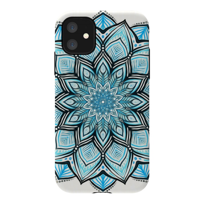 iPhone 11 StrongFit Turquoise Tribal Mandala on White by Micklyn Le Feuvre