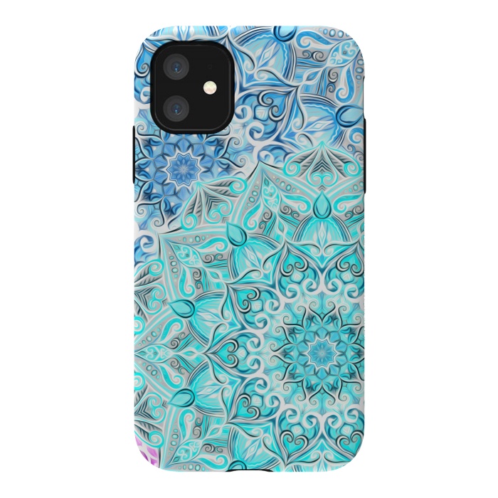 iPhone 11 StrongFit Frosted Mandalas in Aqua and Blue by Micklyn Le Feuvre