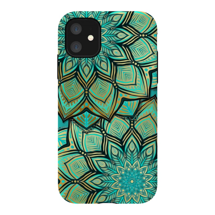 iPhone 11 StrongFit Emerald and Teal Gilded Mandala by Micklyn Le Feuvre