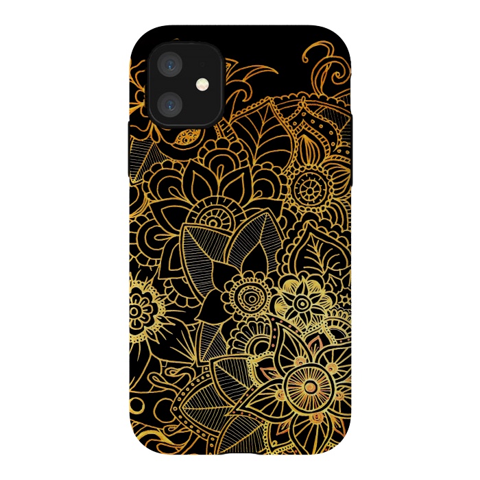 iPhone 11 StrongFit Floral Doodle Gold G523 by Medusa GraphicArt