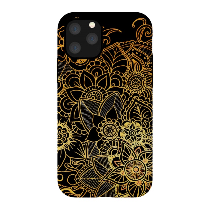 iPhone 11 Pro StrongFit Floral Doodle Gold G523 by Medusa GraphicArt