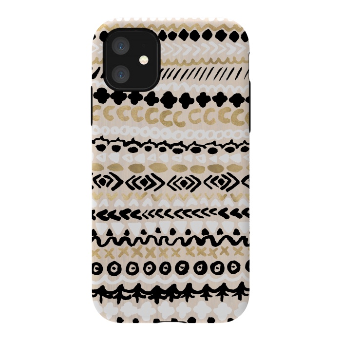 iPhone 11 StrongFit Black, White & Gold Tribal by Tangerine-Tane