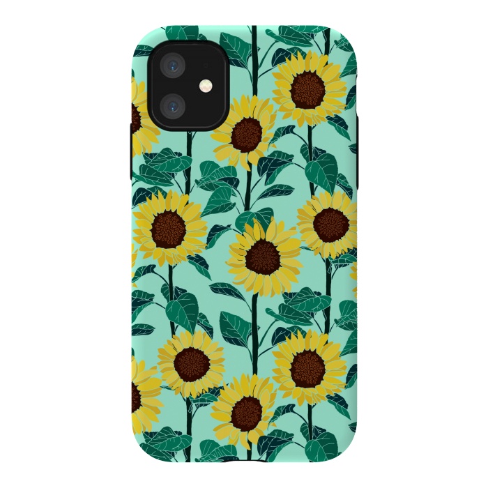 iPhone 11 StrongFit Sunny Sunflowers - Mint  by Tigatiga
