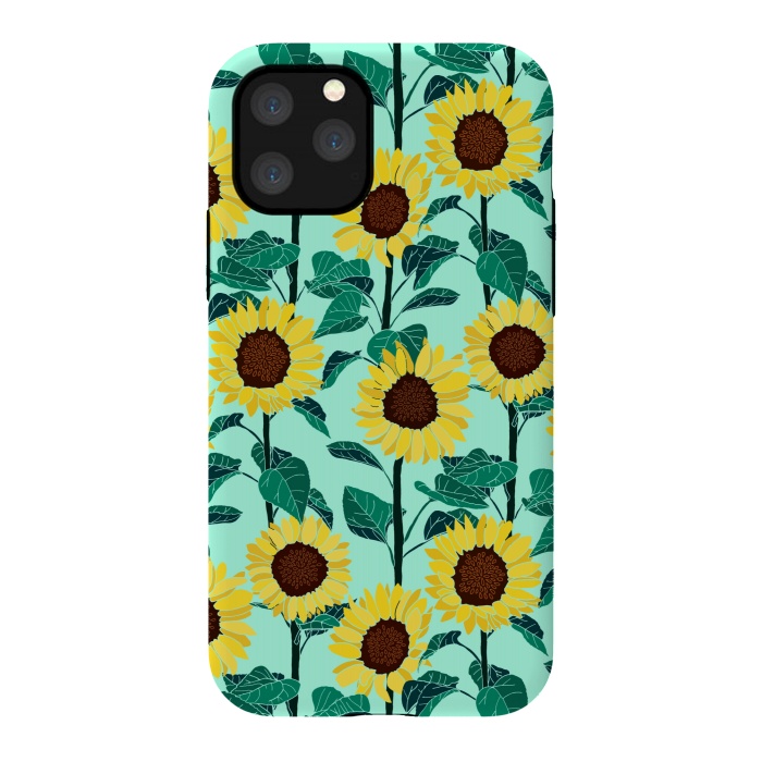 iPhone 11 Pro StrongFit Sunny Sunflowers - Mint  by Tigatiga