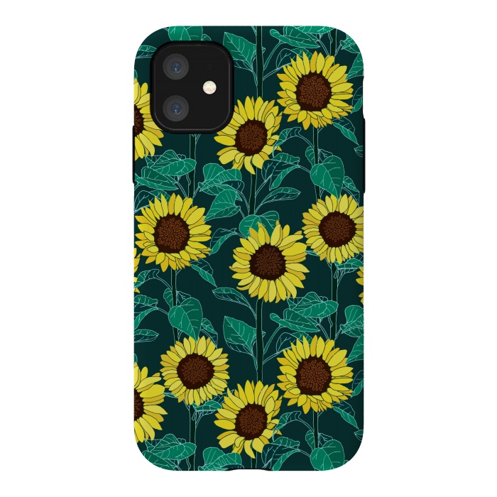iPhone 11 StrongFit Sunny Sunflowers - Emerald  by Tigatiga