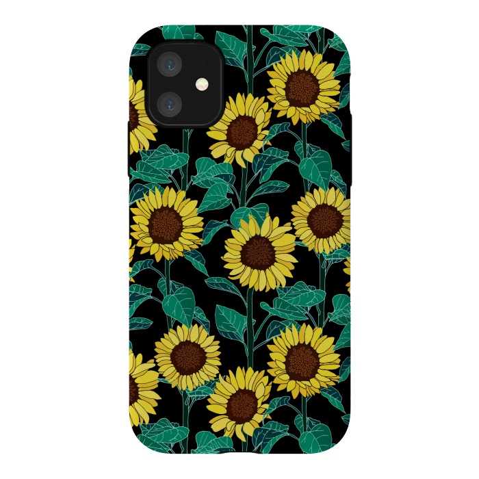 iPhone 11 StrongFit Sunny Sunflowers - Black  by Tigatiga