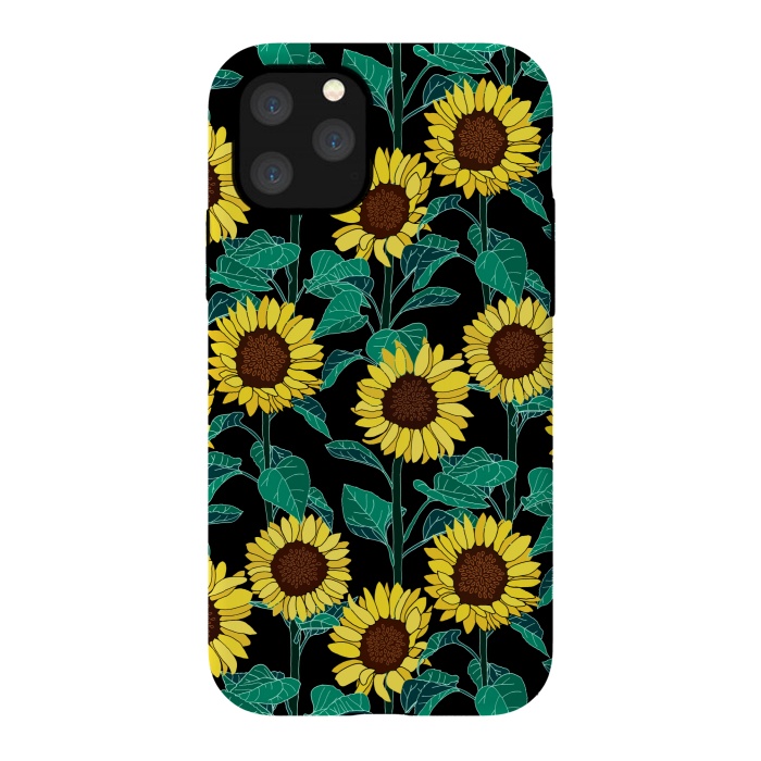 iPhone 11 Pro StrongFit Sunny Sunflowers - Black  by Tigatiga