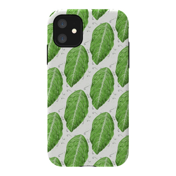 iPhone 11 StrongFit Swirly Green Leaf Pattern by Boriana Giormova